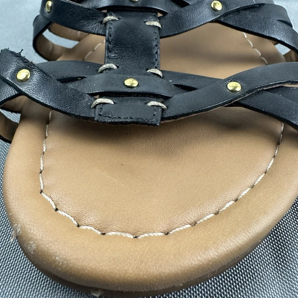 CLARKS ARTISAN Sandals SIZE: 9 M Strappy BLACK Leather Womens Low Heel Comfort